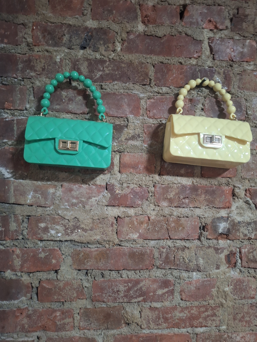 Quilted Bead-Handle Mini Bag — Green